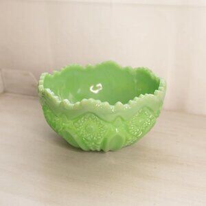 Vintage Large LE Smith Quintec Jadeite Green Milk Glass Bowl